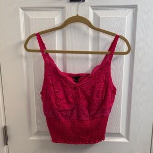 Women's Torrid Elegant Pink Lace Smocked Crop Top w/Adjustable Straps Size 1